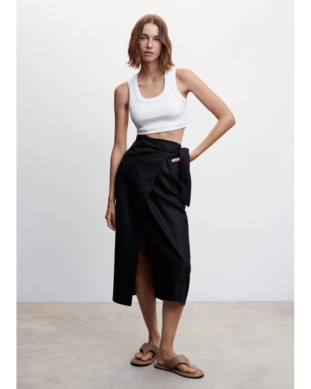 Mango Linen blend Wrap Skirt in Black Lyst UK