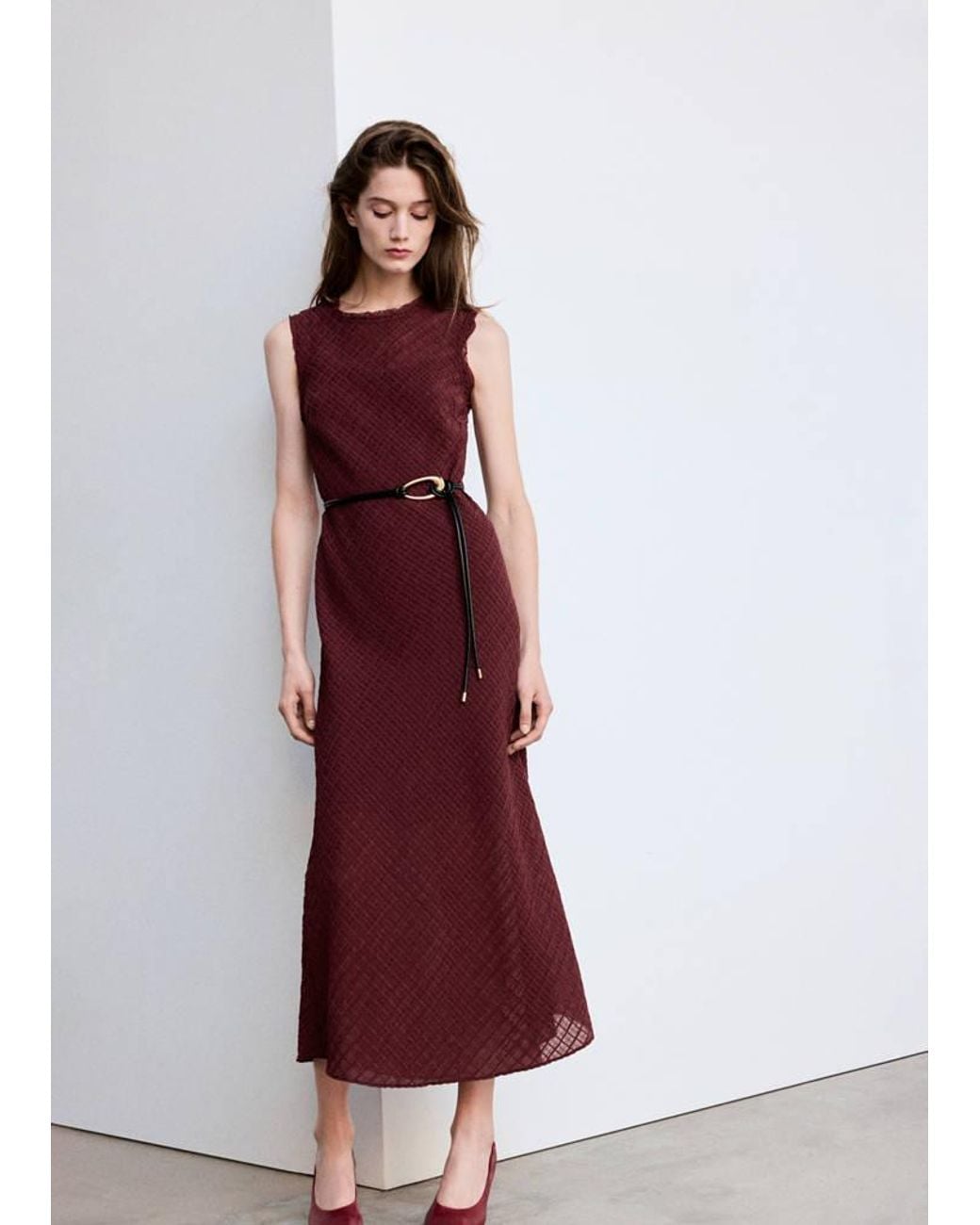 Mango Belted Textured Dress