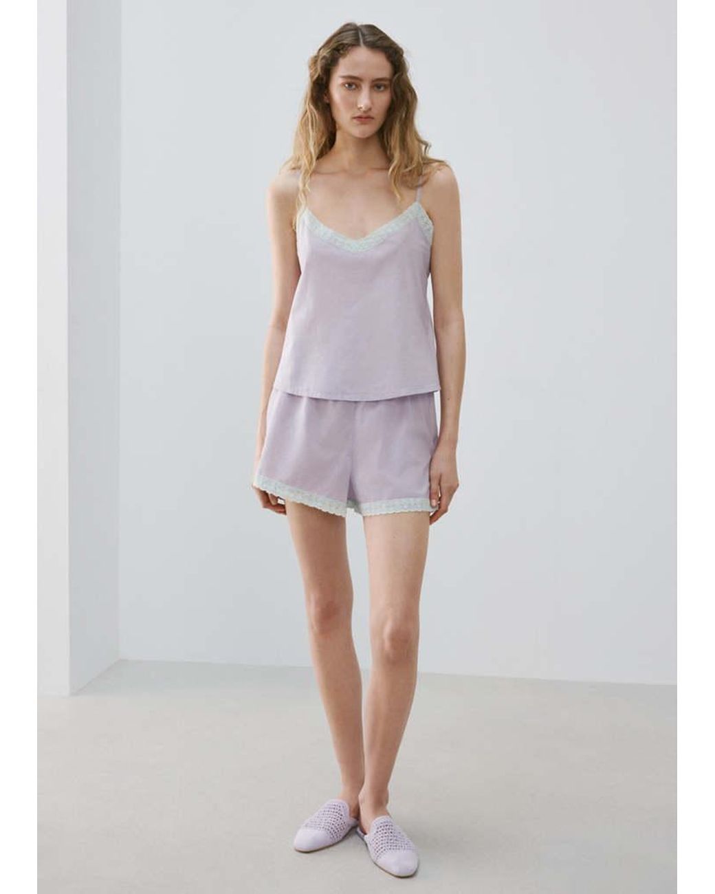 Mango Purple 100% Cotton Pyjama Shorts