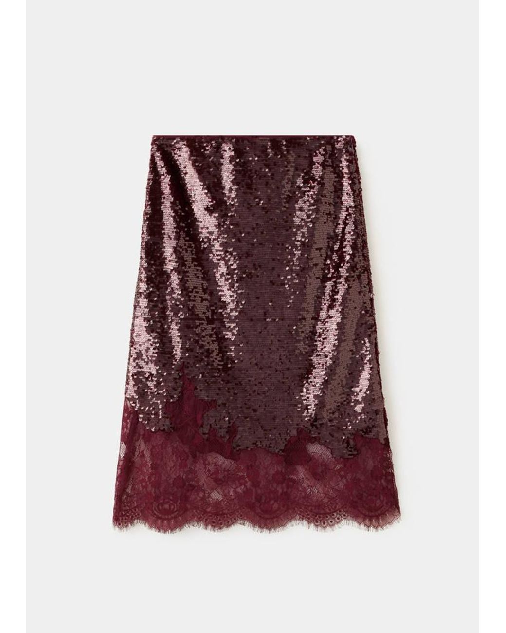 Mango Purple Sequin Skirt With Lace Trim