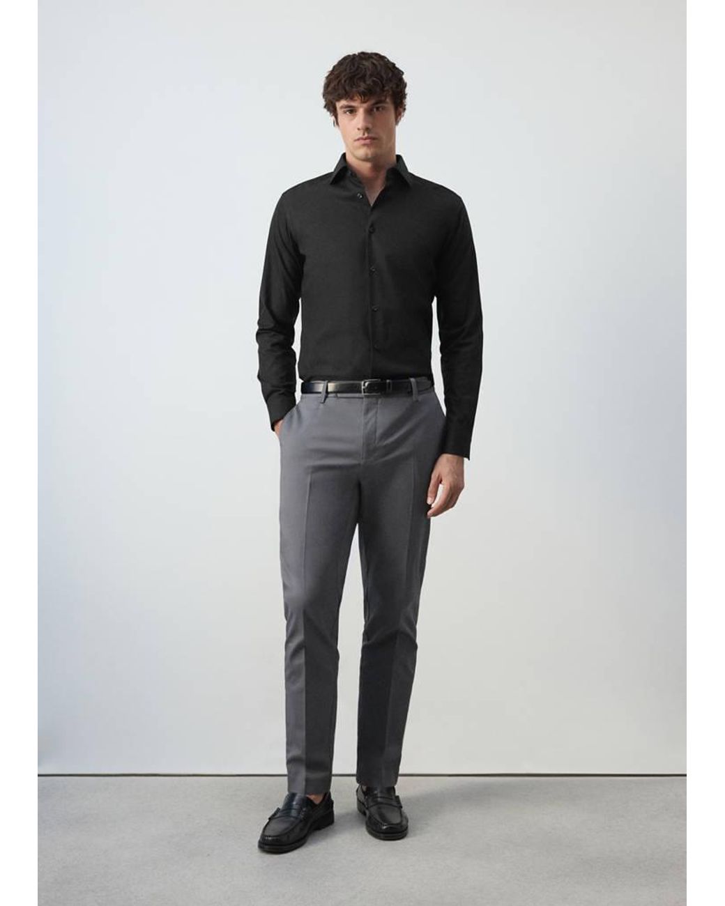 Mango Black 100% Cotton Slim-Fit Shirt for men