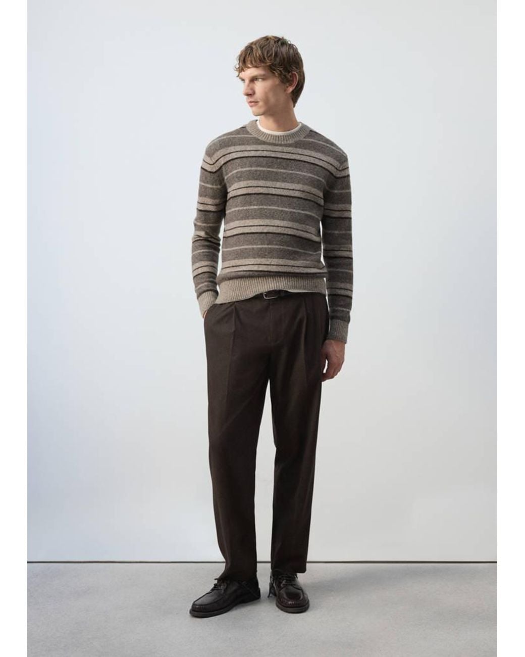 Mango Gray Alpaca Wool-Blend Striped Knit Jumper for men