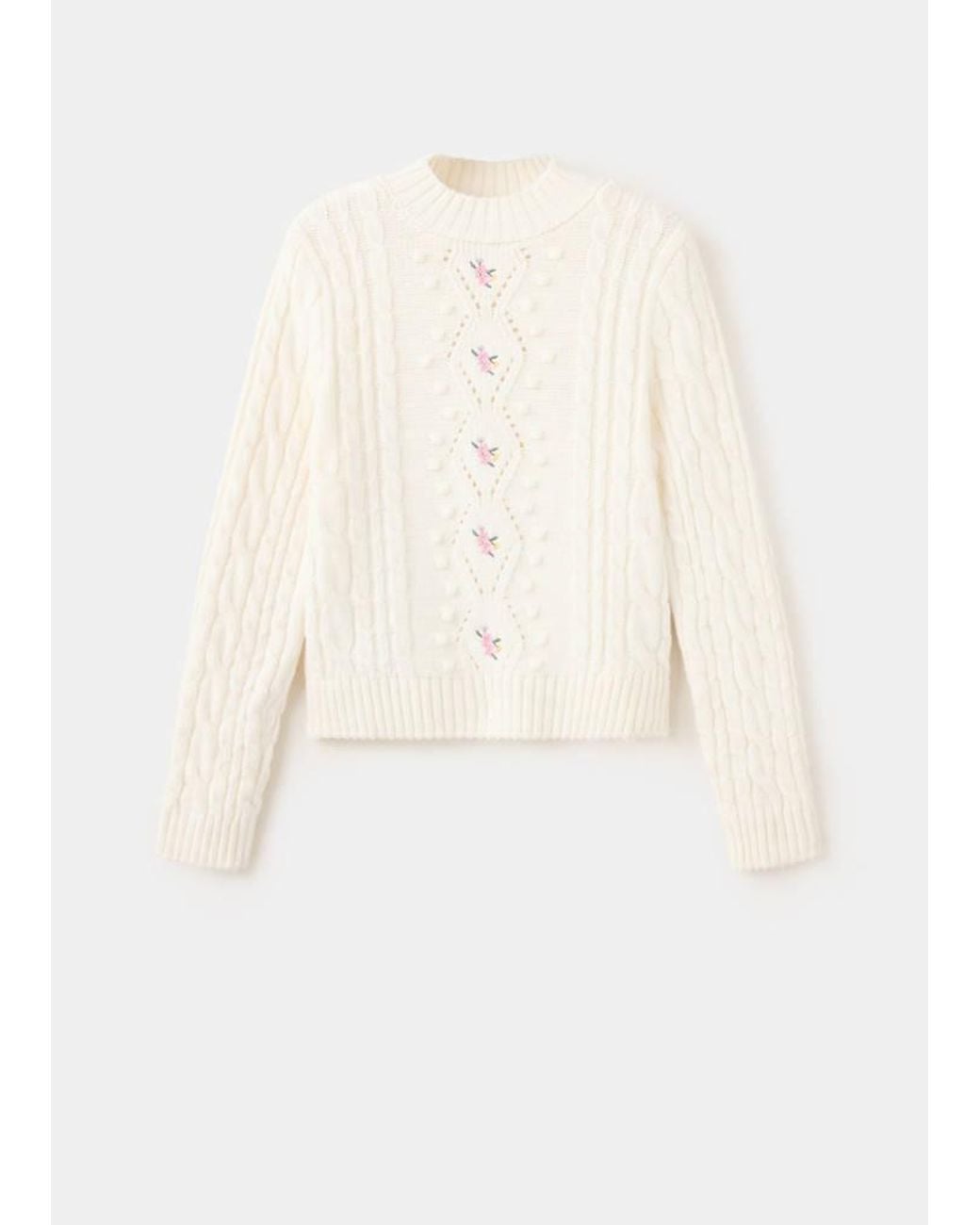 Mango White Midweight Cable-Knit Jumper