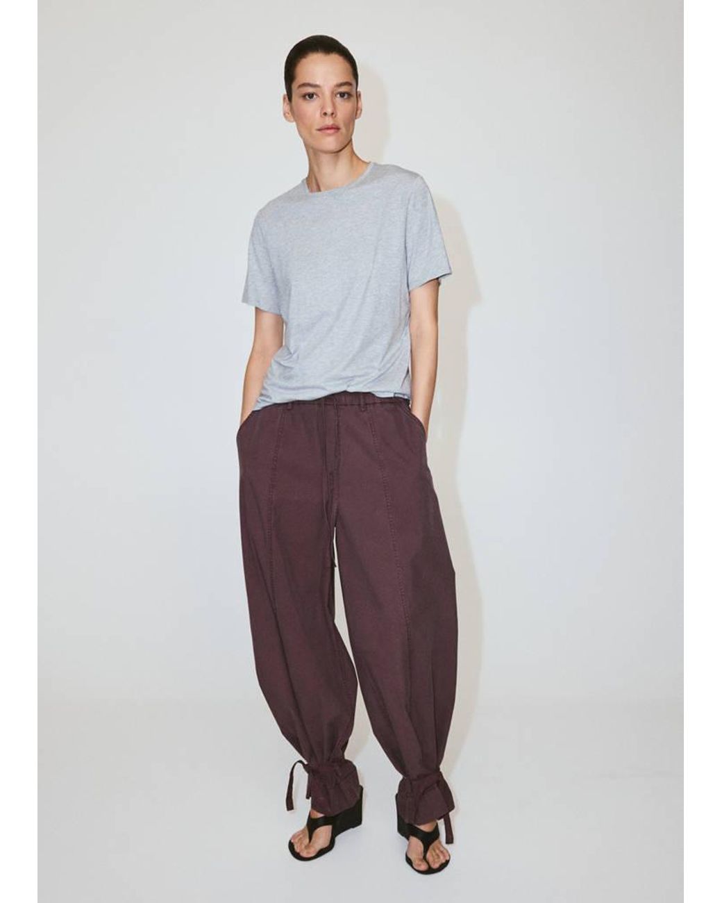 Mango Red Baggy Trousers With Ties
