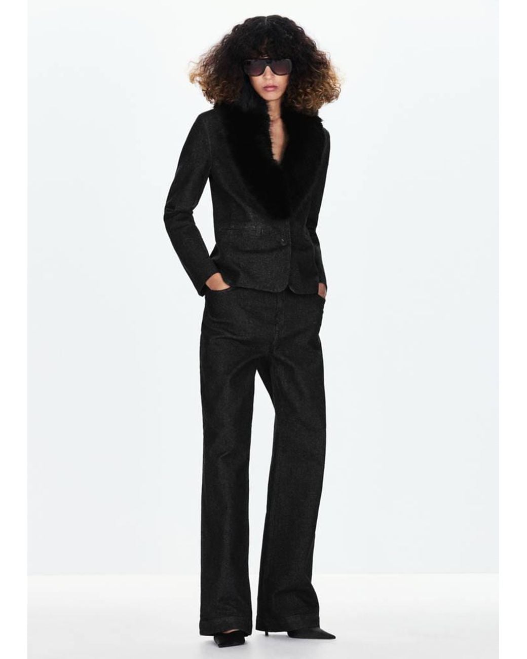 Mango Black High Waist Straight Jeans