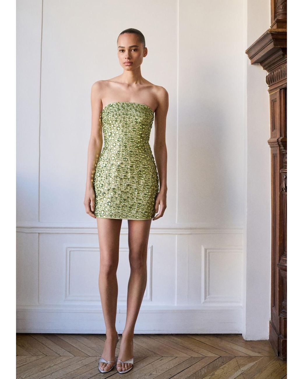 jlo grammy dress green Alexis Sage Green Semi-Sheer Floral Lace Mini Dress, L / Green main image 1