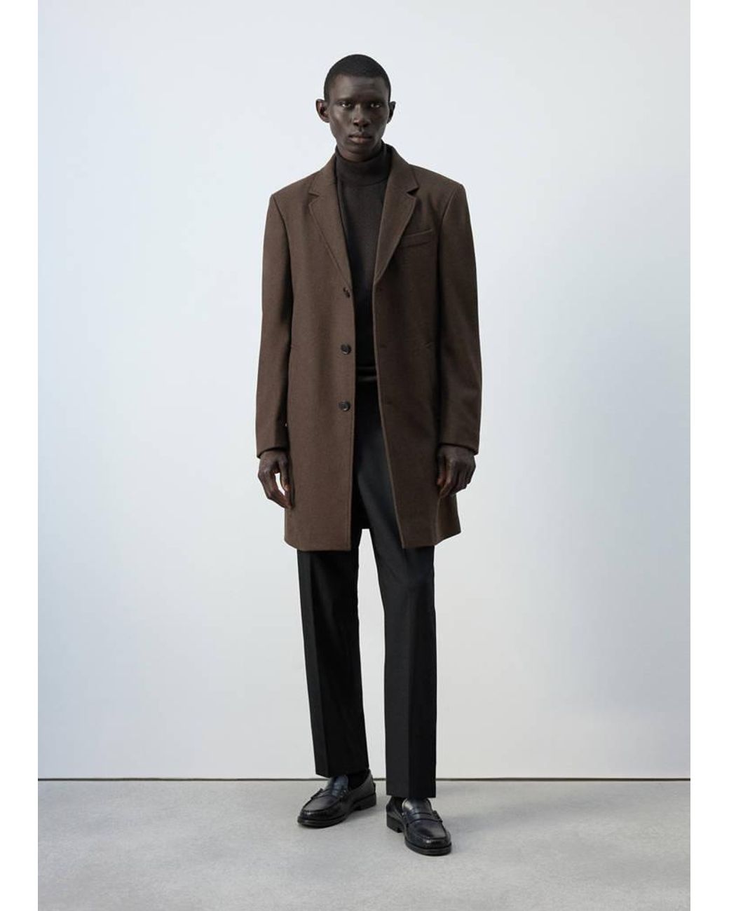Mango Brown Long Wool Coat for men