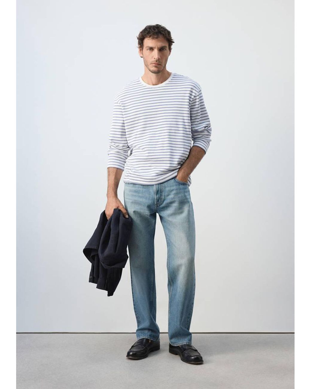 Mango Blue 100% Cotton Striped T-Shirt for men