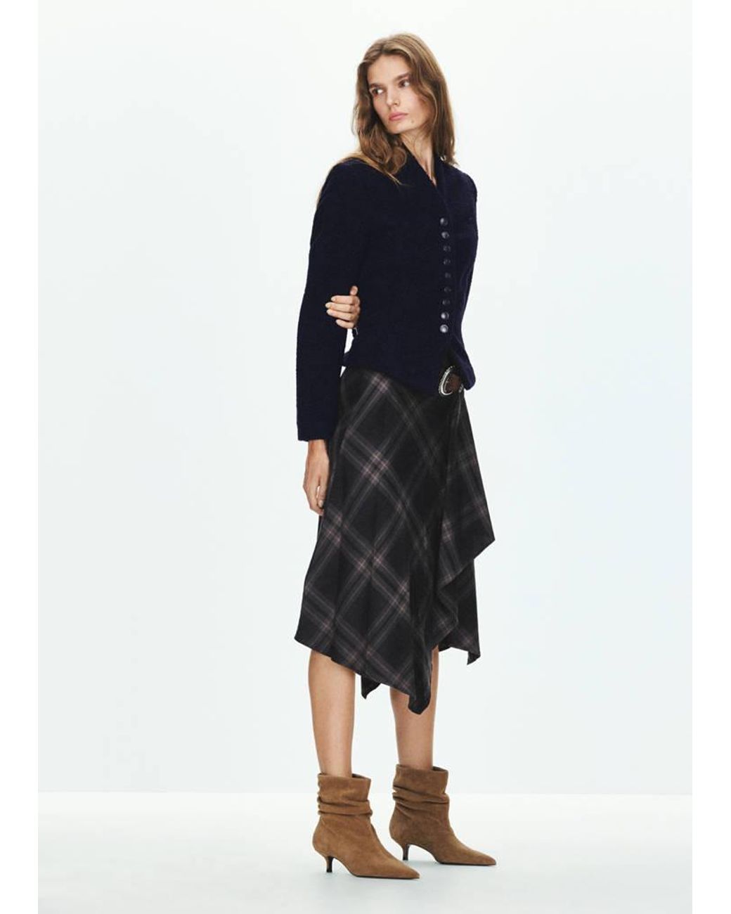 Mango Blue Textured Jacket With Jewel Buttons