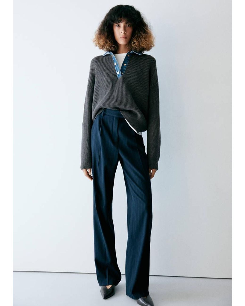 Mango Blue Contrasting Knit Jumper
