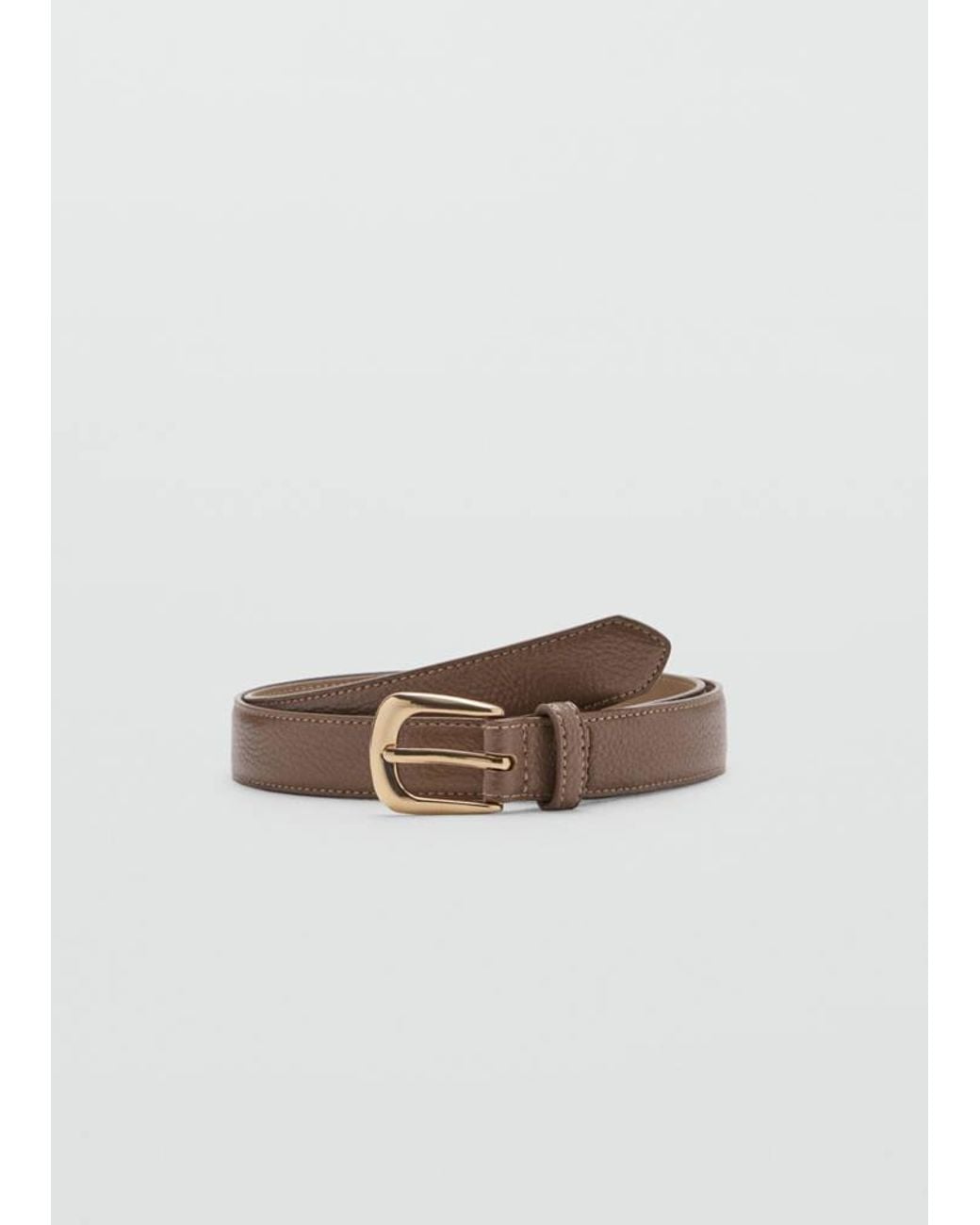 Mango White Leather-Effect Belt With Metal Buckle