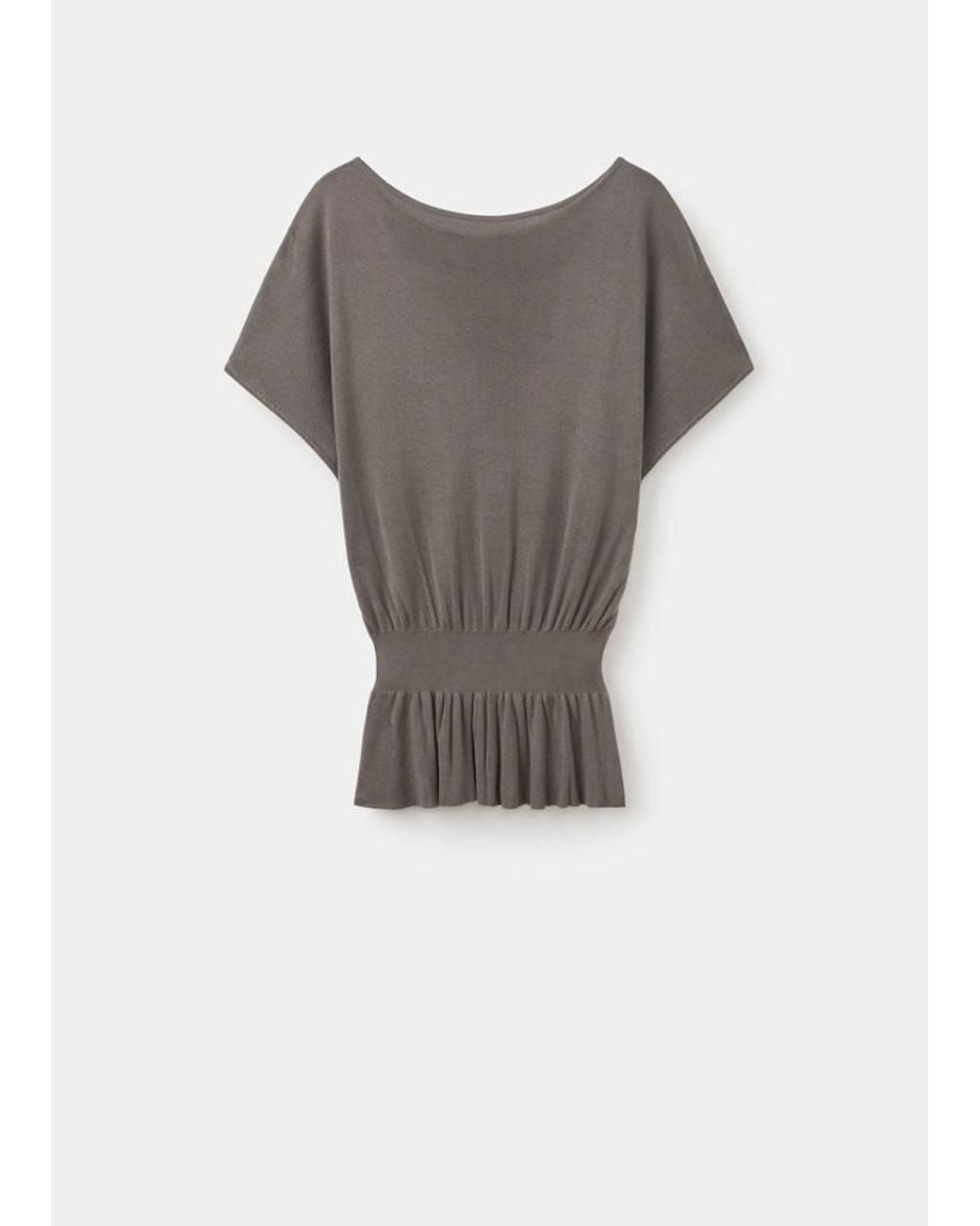 Mango Gray Ruched Fine-Knit Sweater