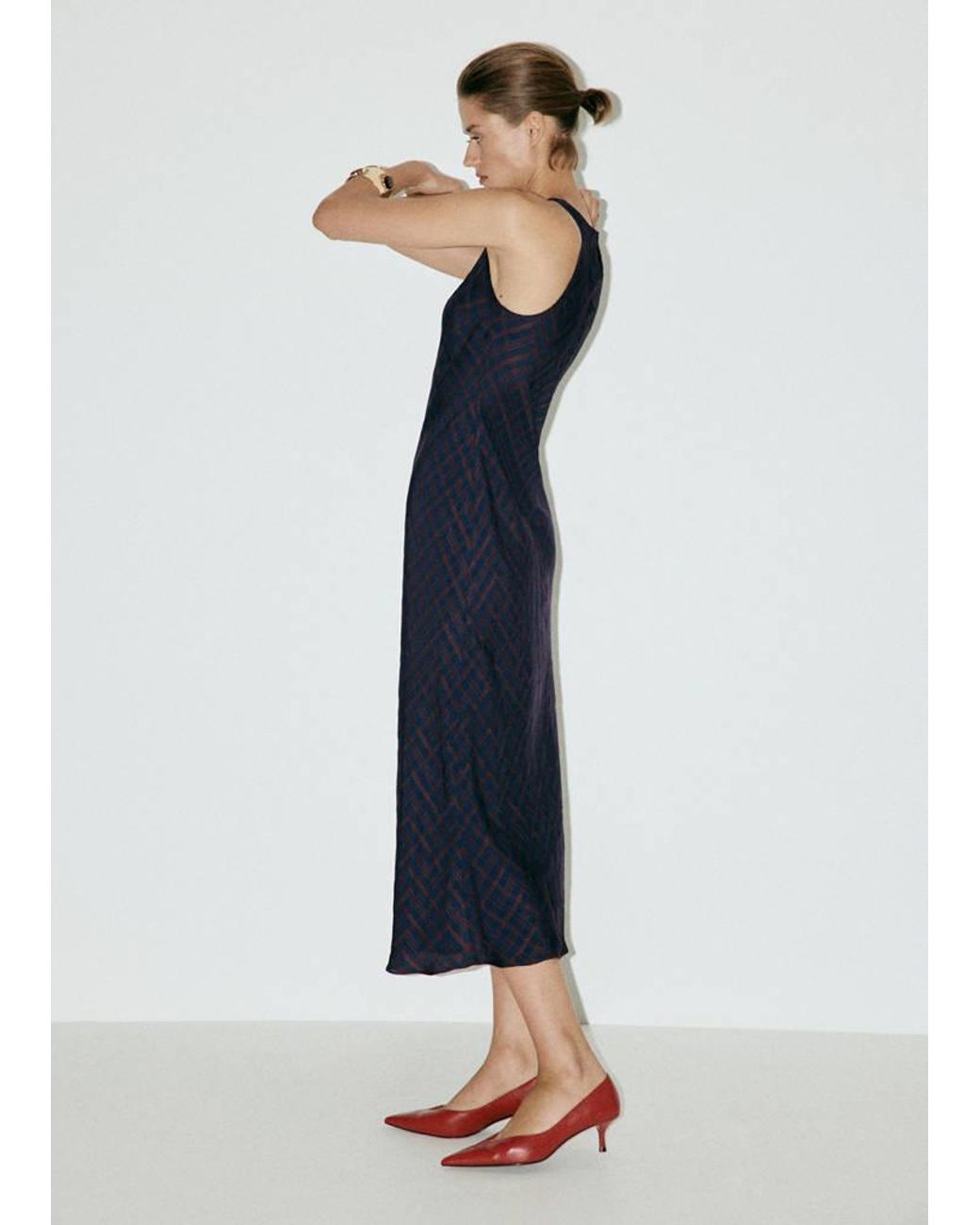 Mango Blue Halter-Check Dress