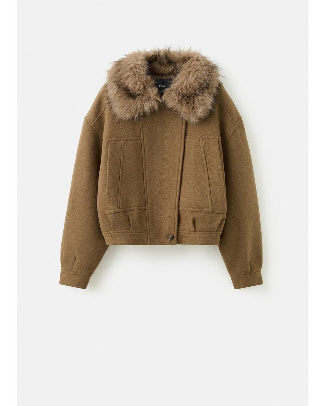 Mango Wool Blend Jacket With Fur Collar in Blue | Lyst