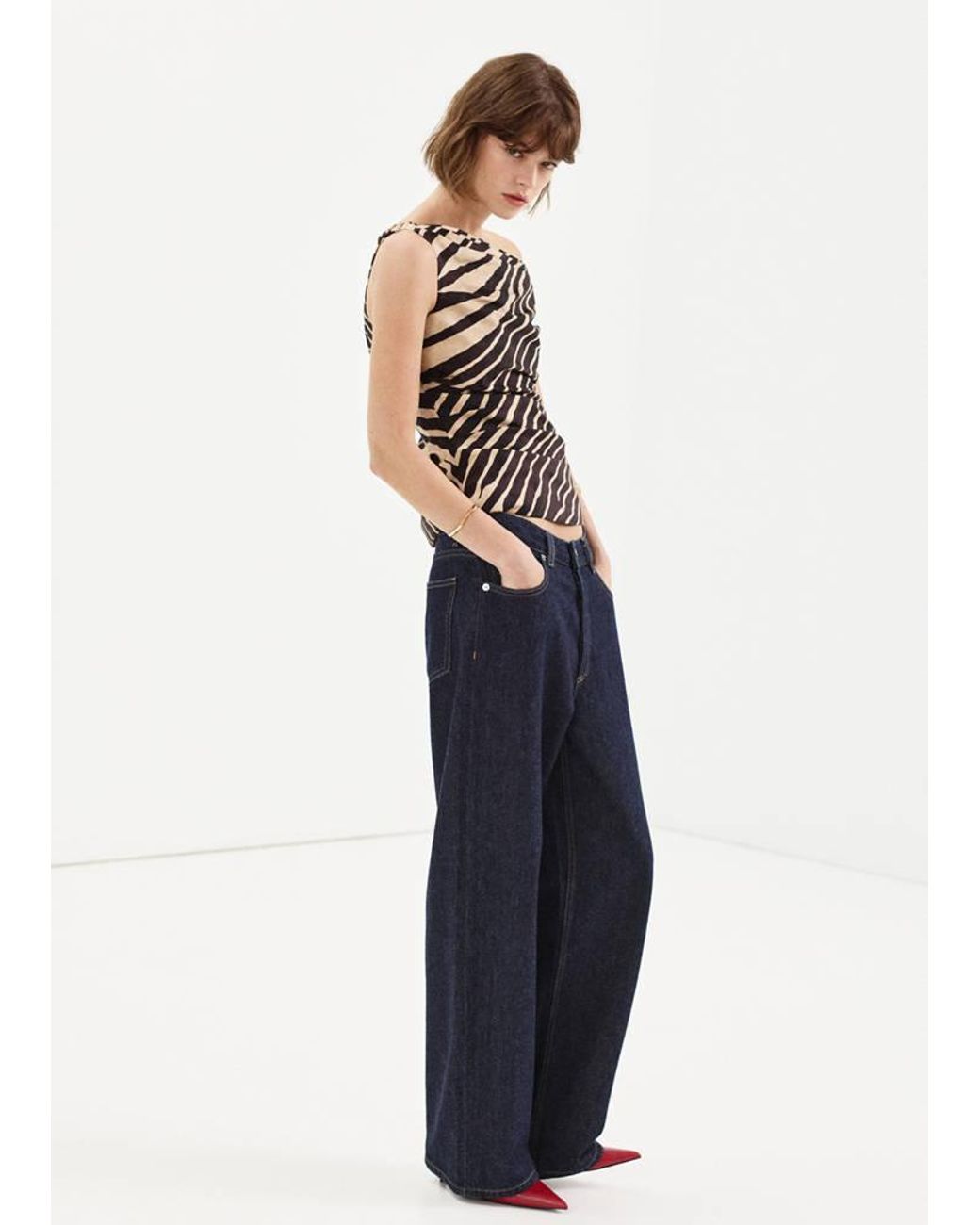 Mango Blue Asymmetric Printed Top