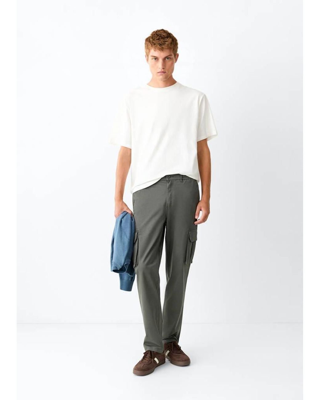 MANGO TEEN White Straight Cargo Trousers for men