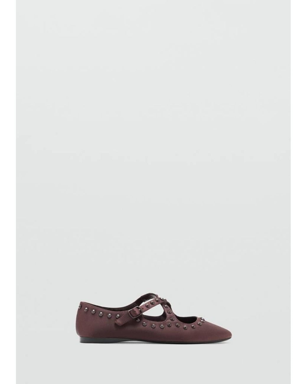 Mango White Satin Studded Ballerinas