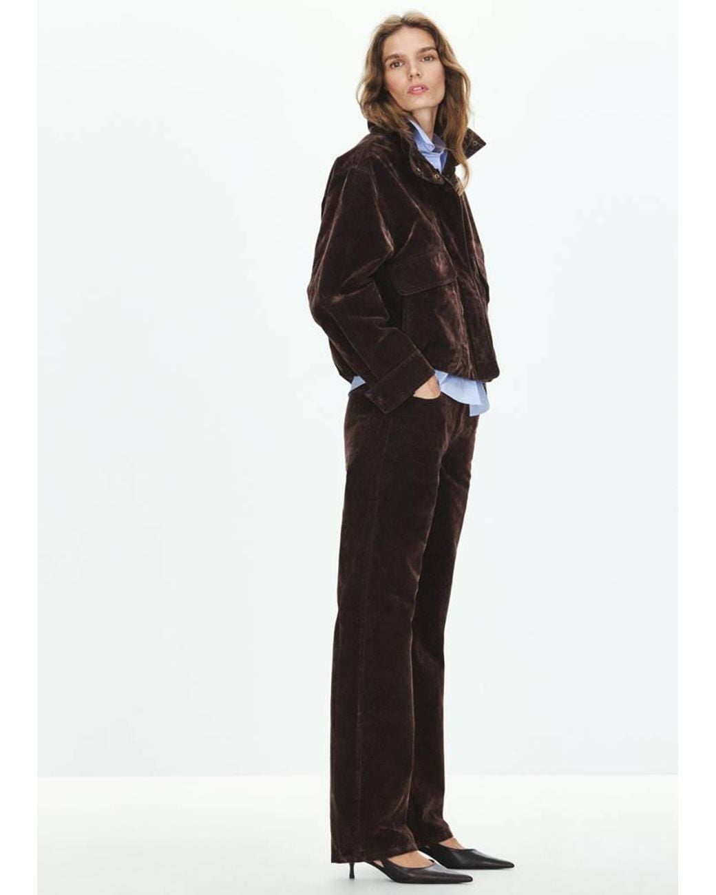 Mango Black Straight Corduroy Trousers