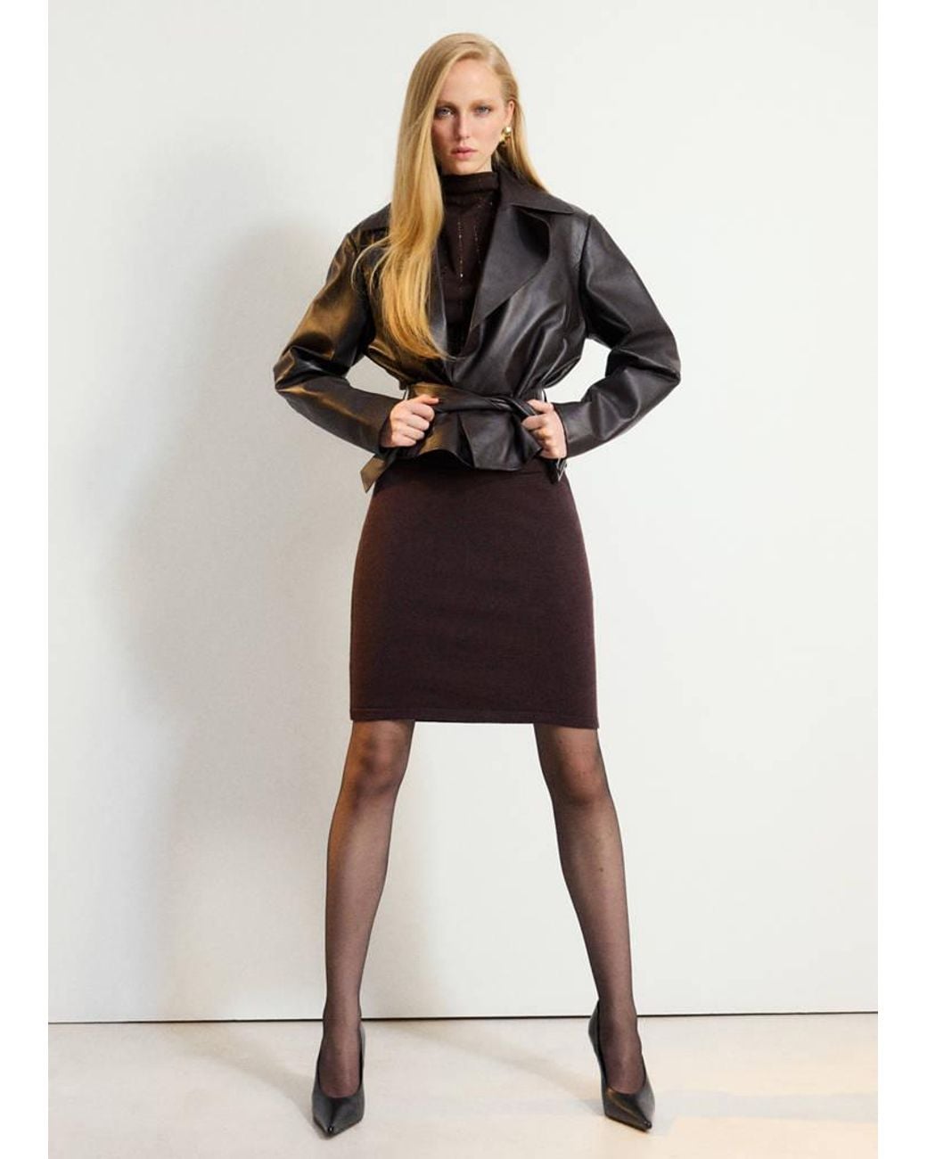 Mango Brown High-Neck Top With Crystal Detailing