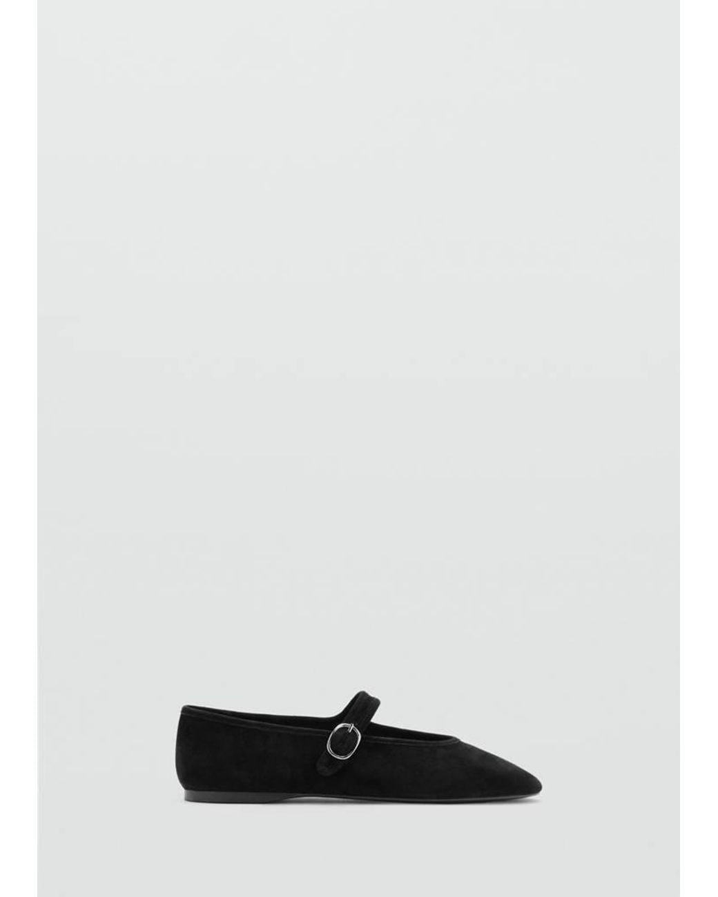 Mango White Buckle Suede Ballerina
