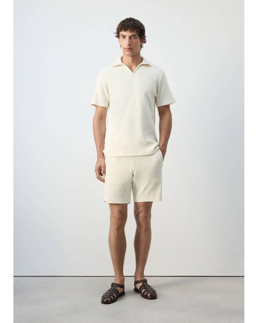 Mango Natural 100% Cotton Textured Bermuda Shorts for men