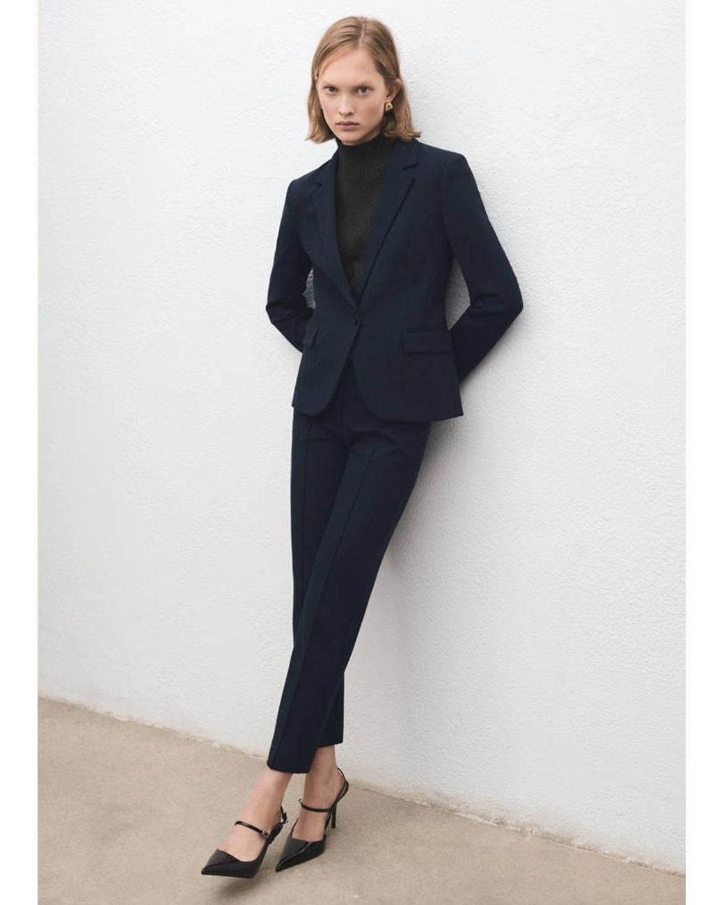 Mango Blue Mid-Rise Suit Trousers