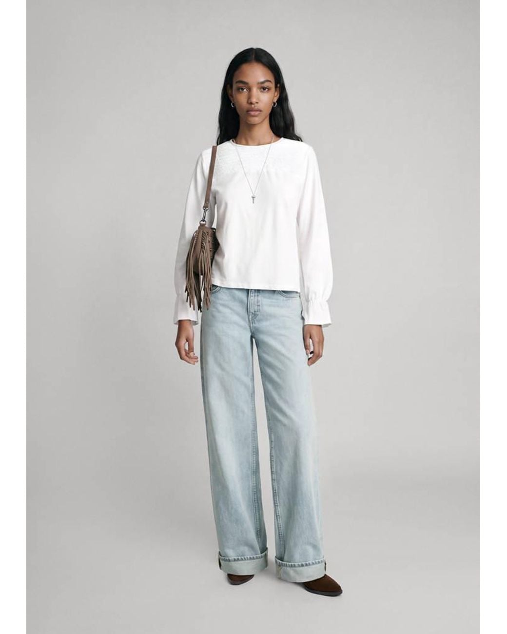 MANGO TEEN Gray Gathered Cotton T-Shirt