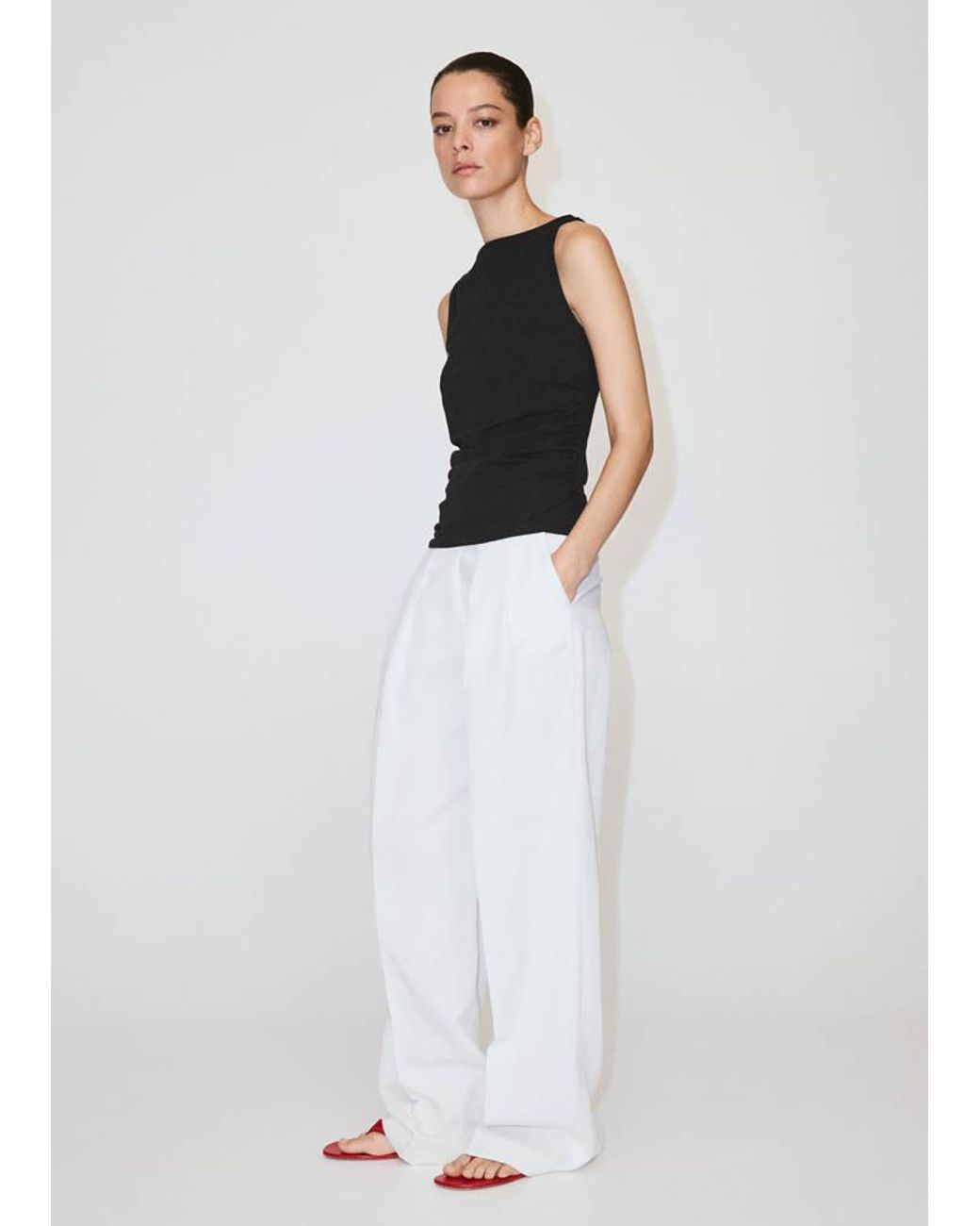 Mango White Draped Cotton Top
