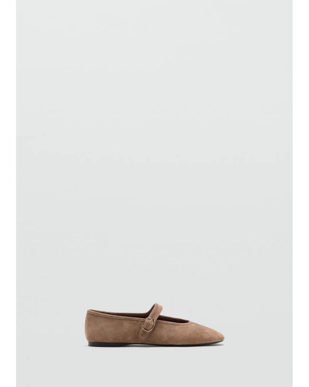 Mango White Buckle Suede Ballerina