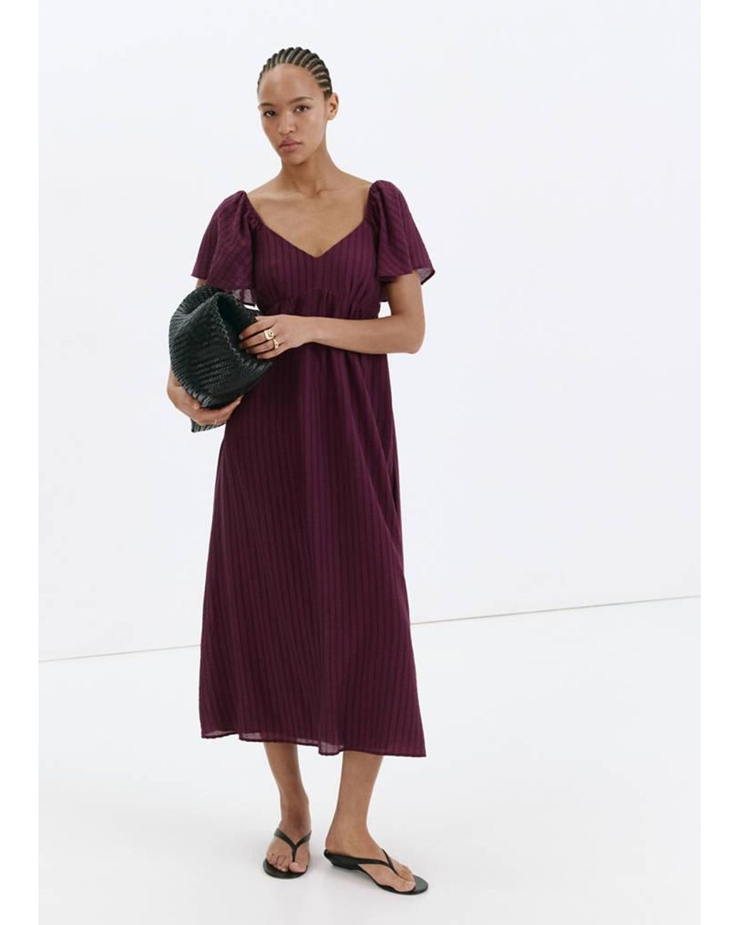 Mango Textured Dress With Gathered Detail