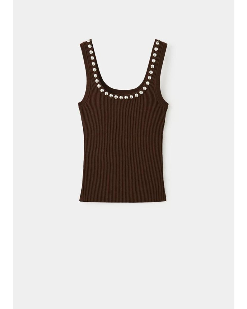 Mango Blue Ribbed Studded Top