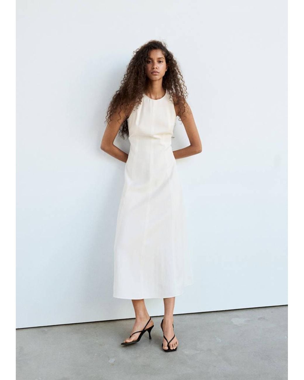 Mango White A-Line Dress With Seam Detail