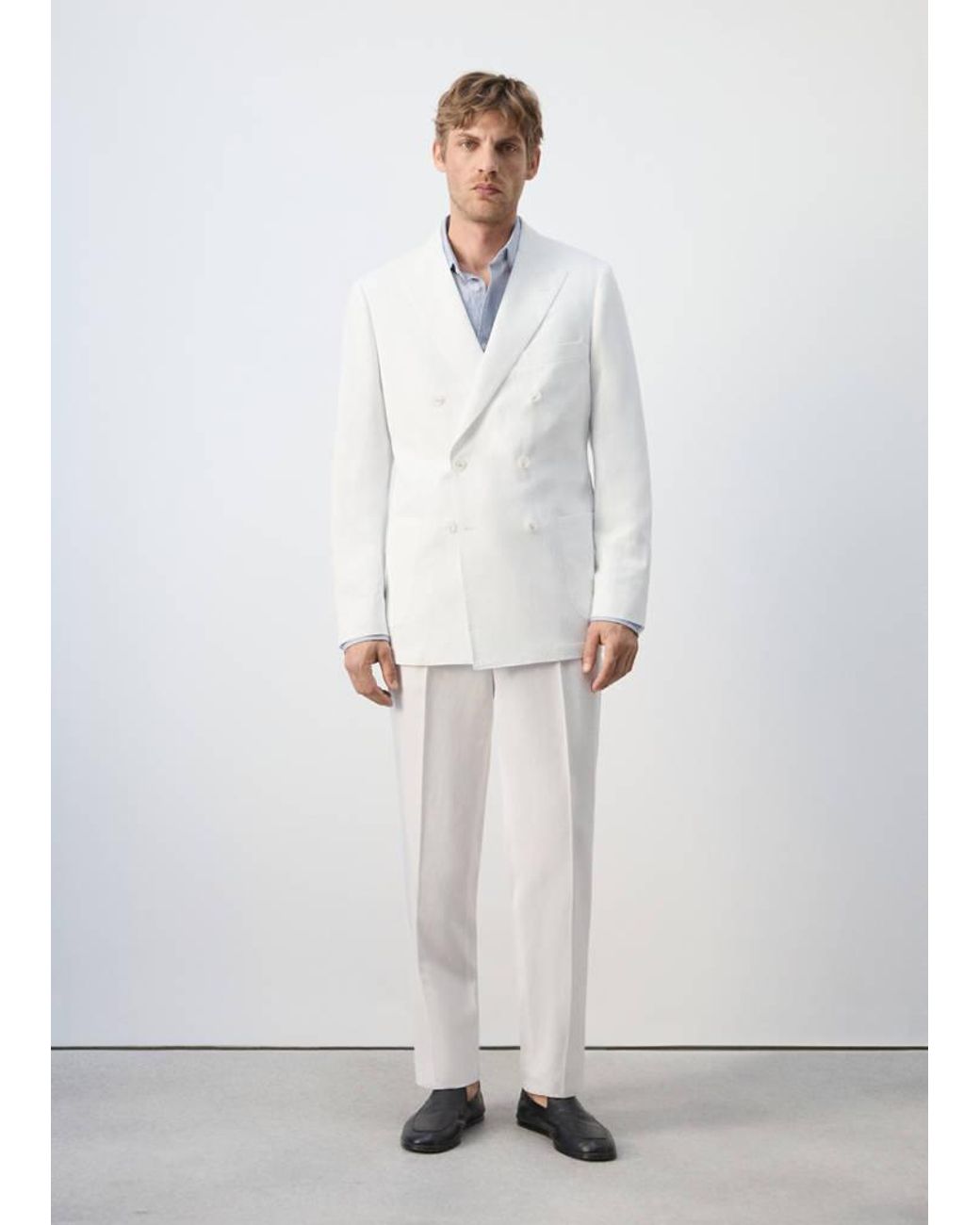 Mango White Double-Breasted Blazer for men