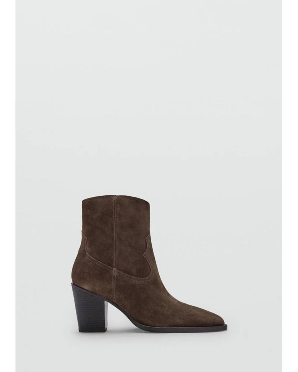 Mango White Suede Ankle Boots With Pointed Toe Chocolate