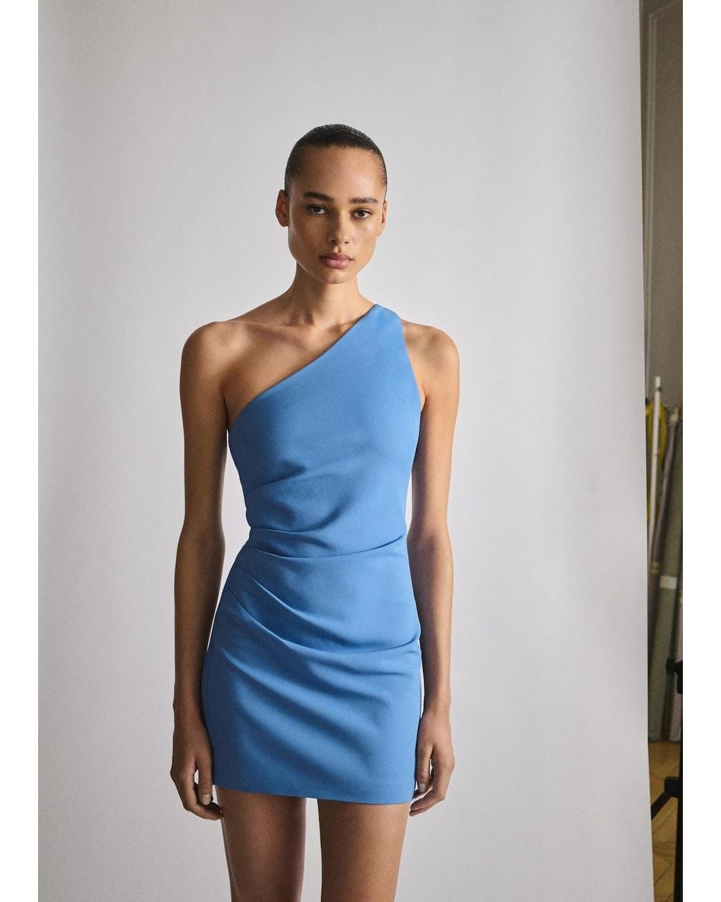 mango blue dress MNG Floral Square Neck Short Puff Sleeve Smocked Mini Shift Brie shoulder design Mango Women's Starring Hailey Bieber