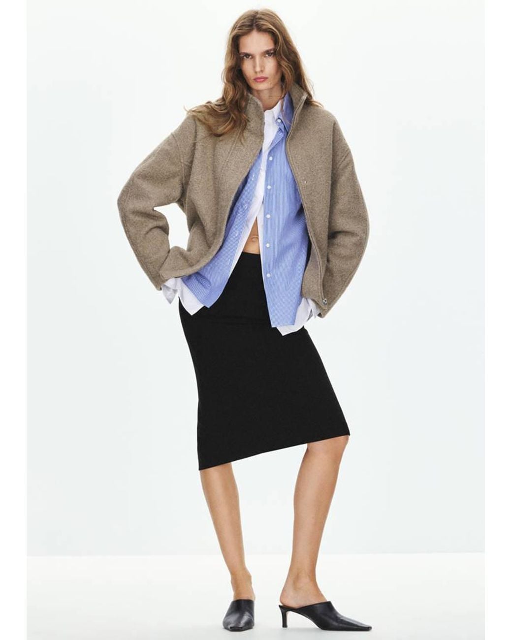 Mango Multicolor Coat With Funnel Neck And Belt