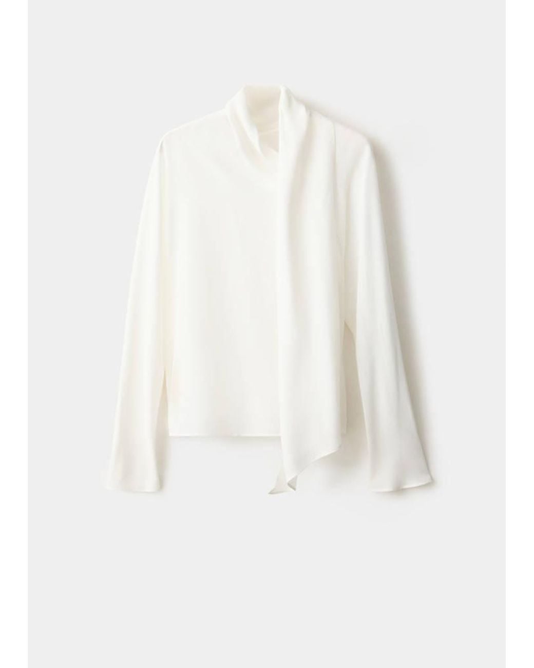 Mango White Blouse With A Bow Neck