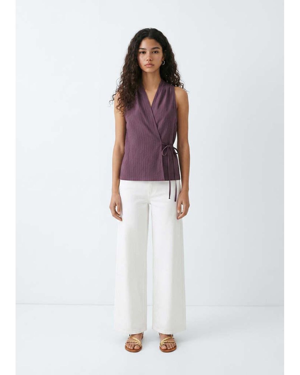 MANGO TEEN White Cross-Over V-Neck Top