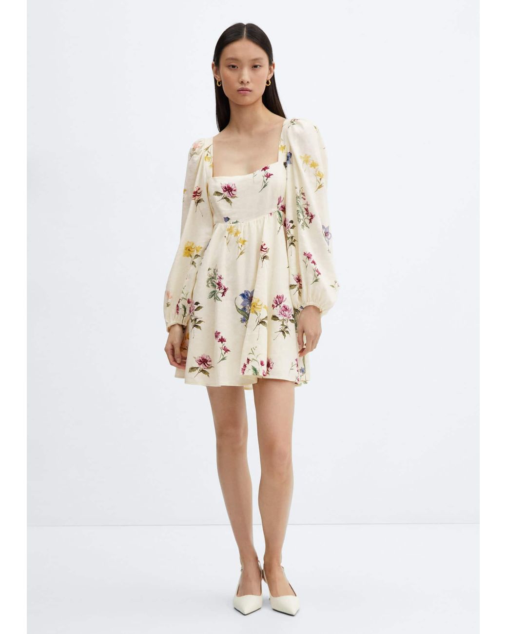 Mango floral linen blend dress discount