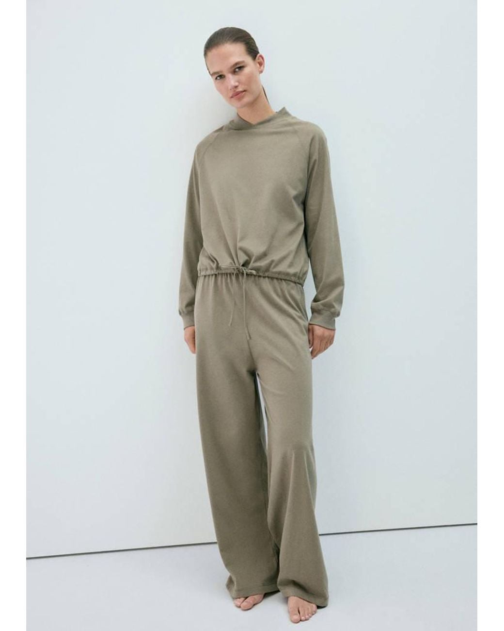 Mango Green Straight Cotton Trousers With A Soft Finish