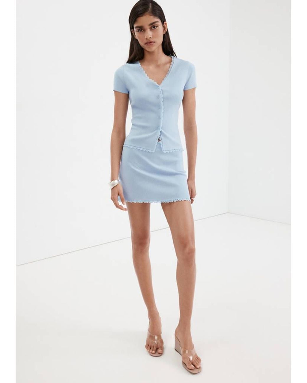 Mango Blue Short Pleated Skirt