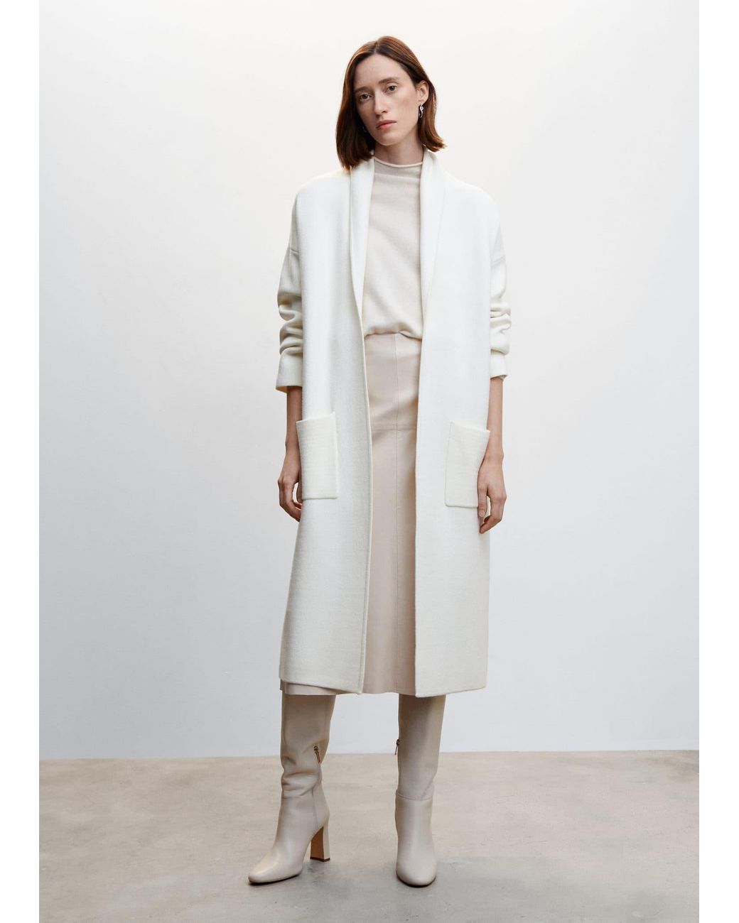 Mango Oversized Knitted Coat With Pockets in White Lyst UK