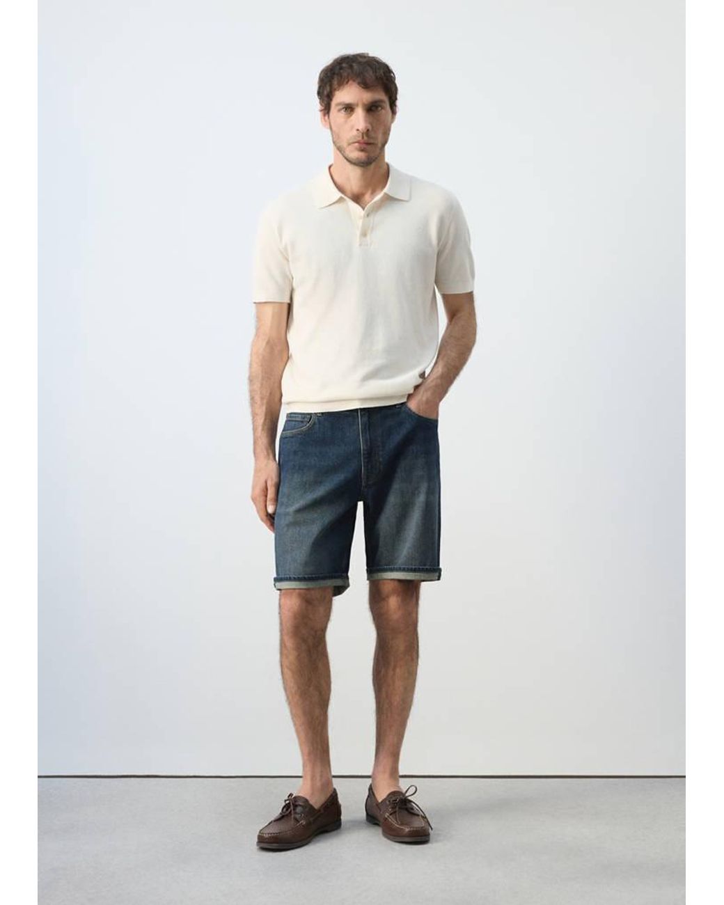 Mango White Slim-Fit Denim Bermuda Shorts for men