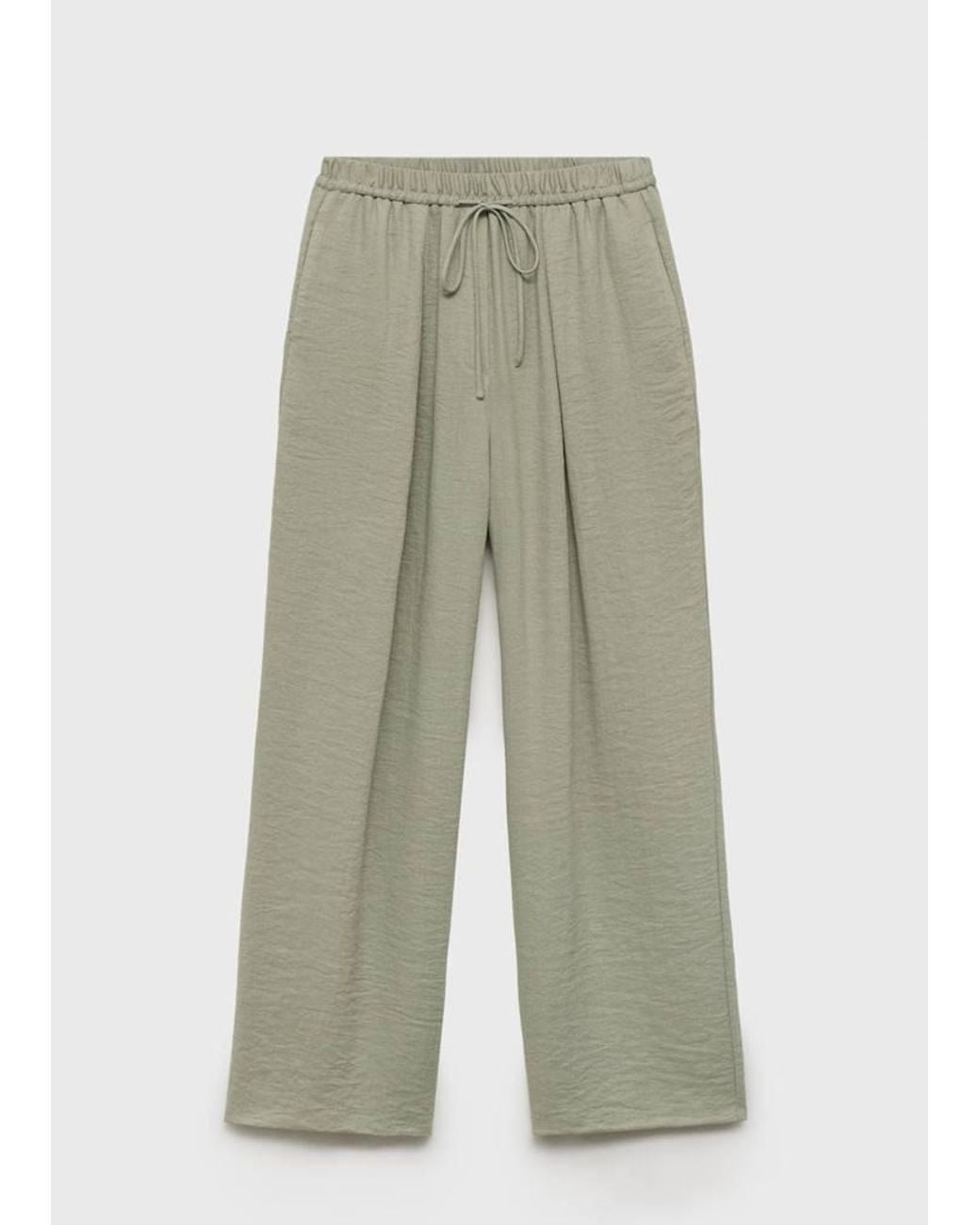 Mango White Straight Textured Trousers