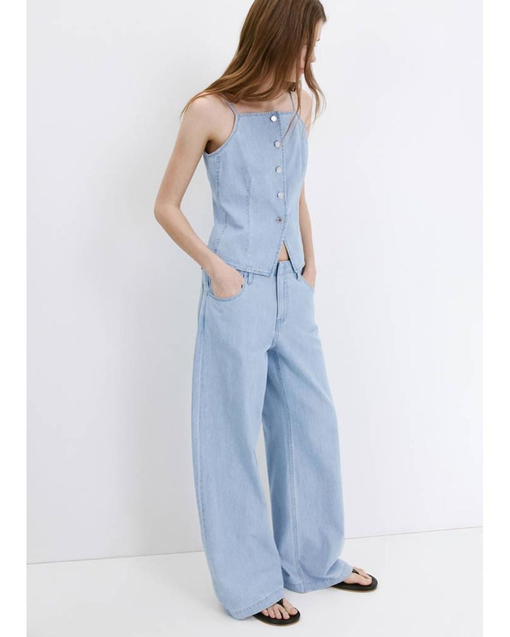 Mango Blue Wide Leg Mid-Rise Jeans