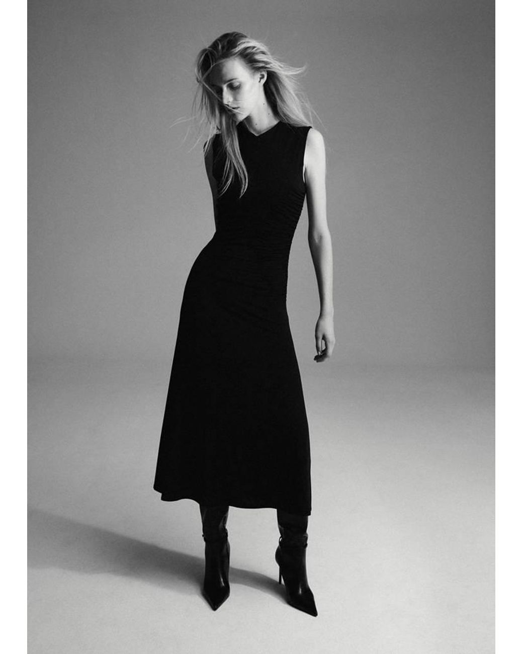 Mango Black Long Dress With Draped Detailing