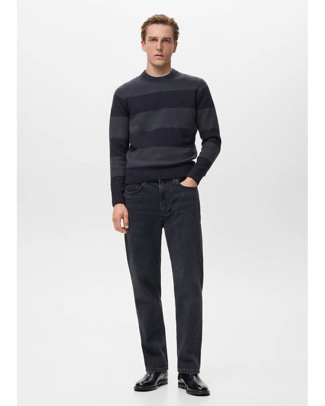 Mango Blue Wool-Blend Striped Sweater for men
