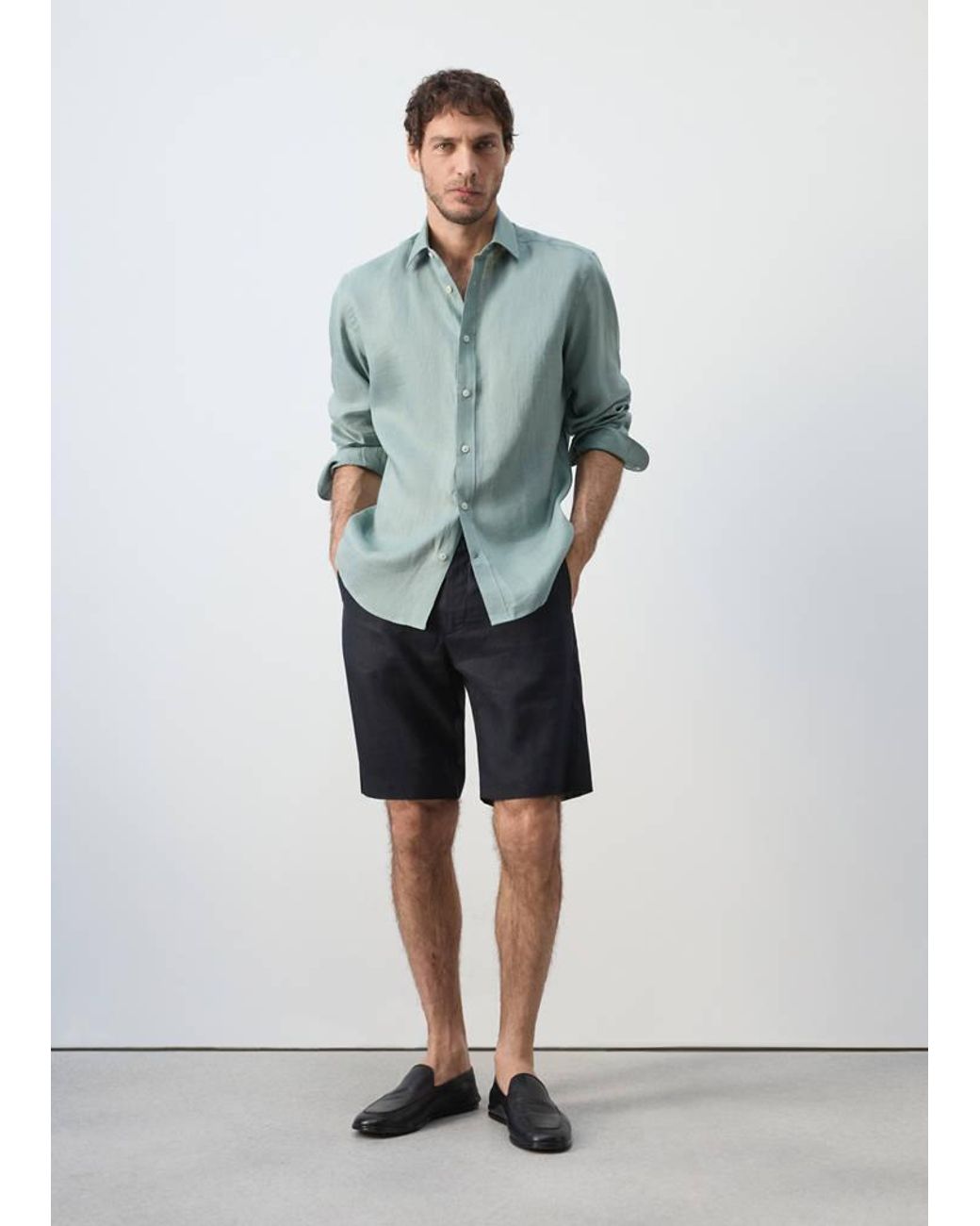Mango Green Regular-Fit 100% Linen Shirt for men