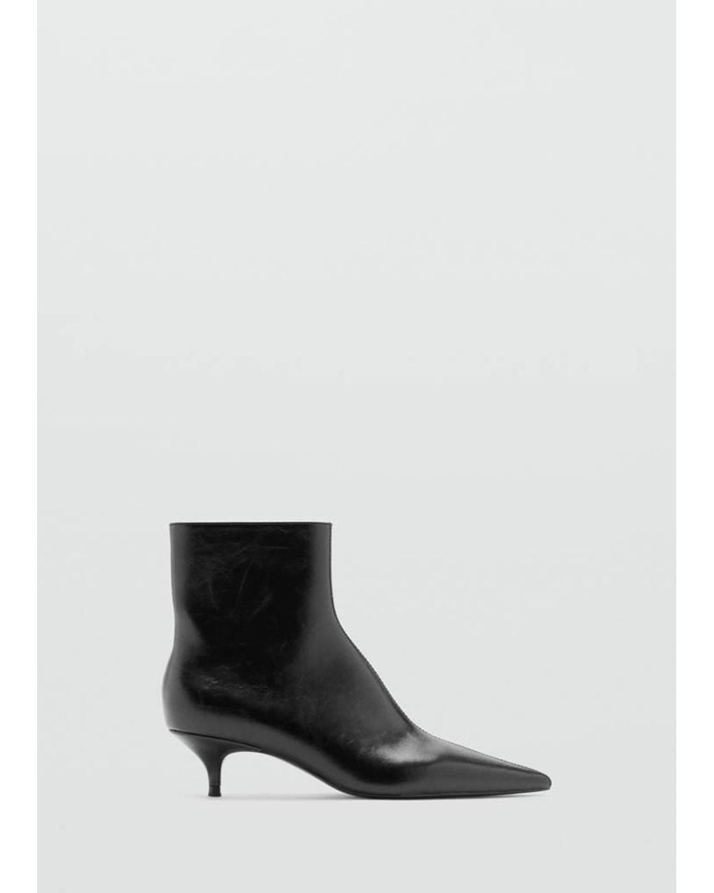 Mango White Kitten Heel Pointed-Toe Ankle Boot