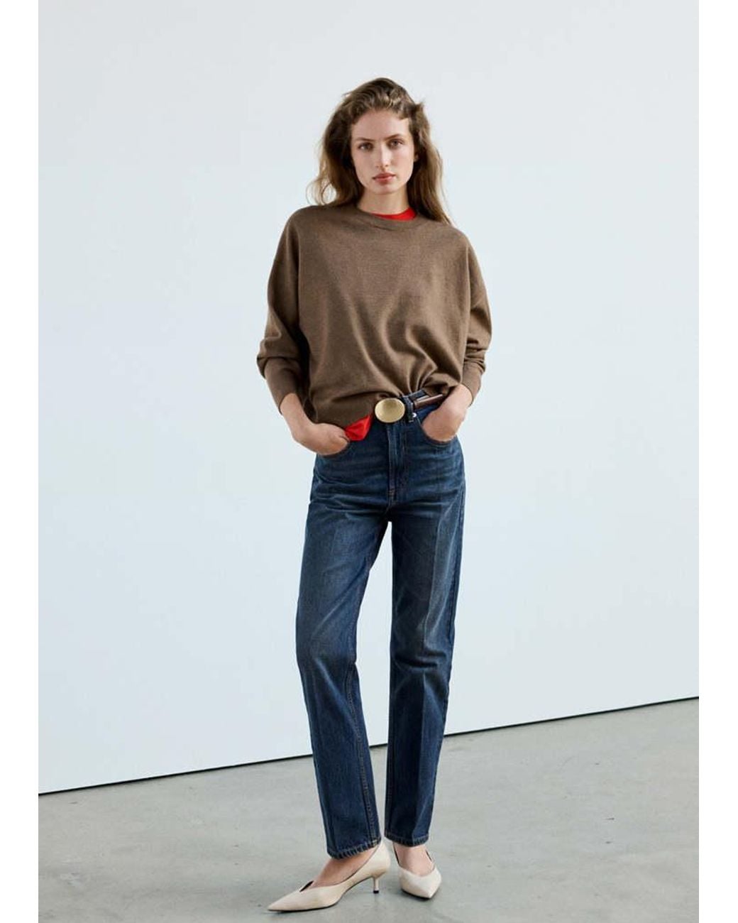 Mango White Oversized Round-Neck Sweater
